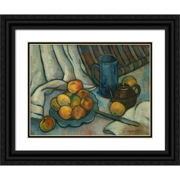 Suzanne Valadon 18x15 Black Ornate Wood Framed Double Matted Museum Art Print Titled - Apples, Pitcher and Teapot (circa 1919)