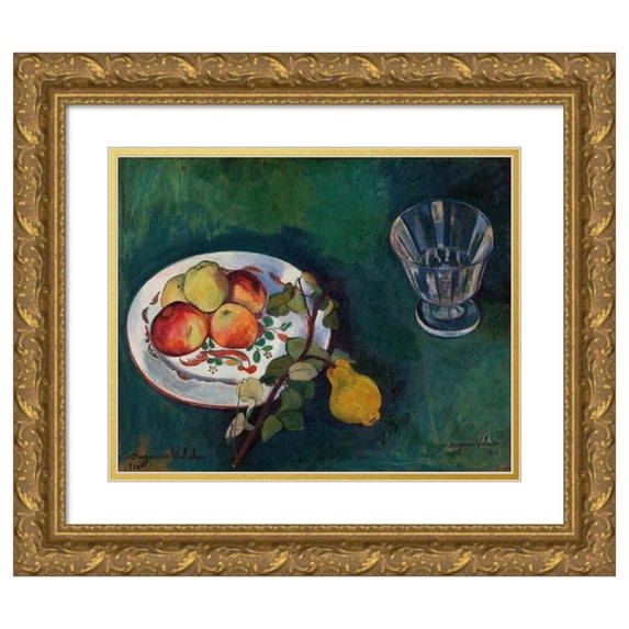 Suzanne Valadon 23x20 Gold Ornate Framed and Double Matted Museum Art Print Titled - Still Life with Fruit and Glass (1910)