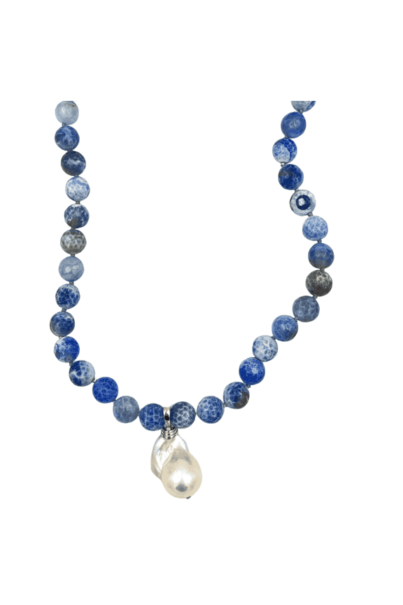 Handmade Freshwater Pearl Drop Chalcedony Stone Necklace, 18 in, Women"s, Adult