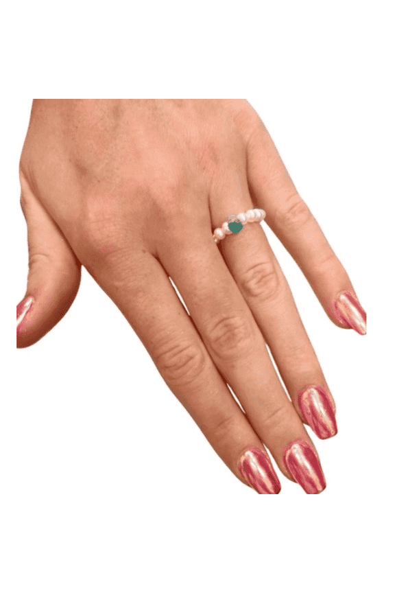 Flexible Turquoise Cultured Pearl Stacking Ring, 17 Pearls, 2 mm, Women's Adult