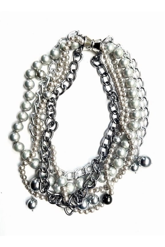 Multi-Strand Silver Shell Pearl Necklace, 21 inch, Women's, Adult