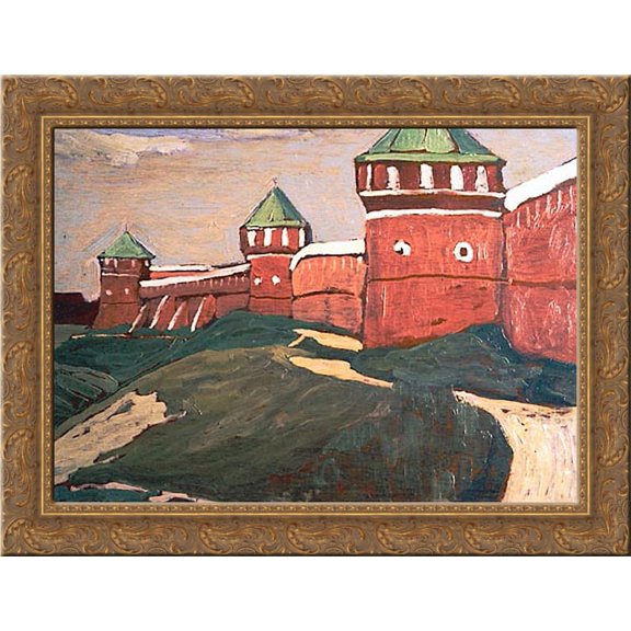 Suzdal. Walls of Saviour-Euthimius Monastery 24x18 Gold Ornate Wood Framed Canvas Art by Nicholas Roerich