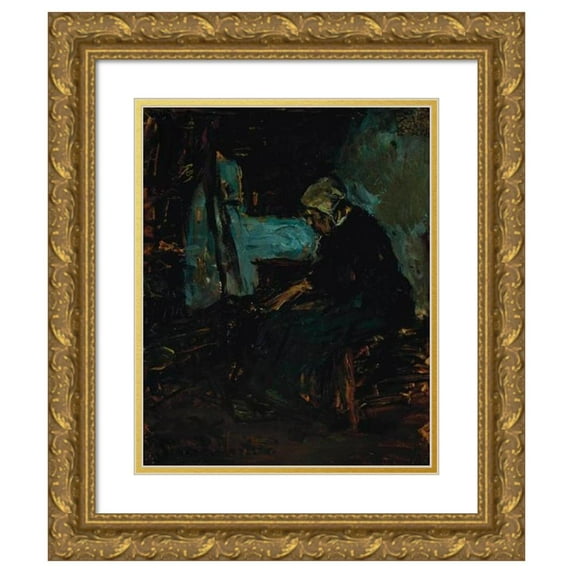 Suze Bisschop-Robertson 15x18 Gold Ornate Wood Frame and Double Matted Museum Art Print Titled - Stoking the Fire