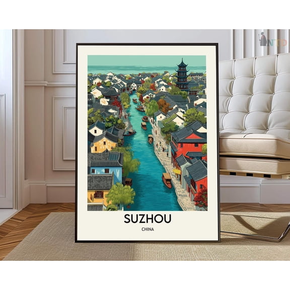 Suzhou Canal Landscape Poster, Unframed Paper Poster 8x10in