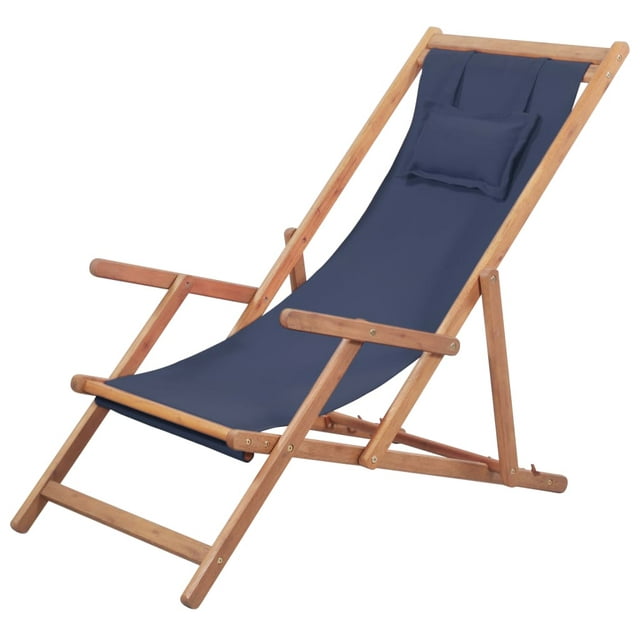 Suzicca Folding Beach Chair Fabric and Wooden Frame Blue