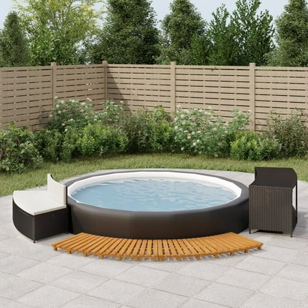 Suzicca Spa Surround Black Poly Rattan and Solid Wood Acacia