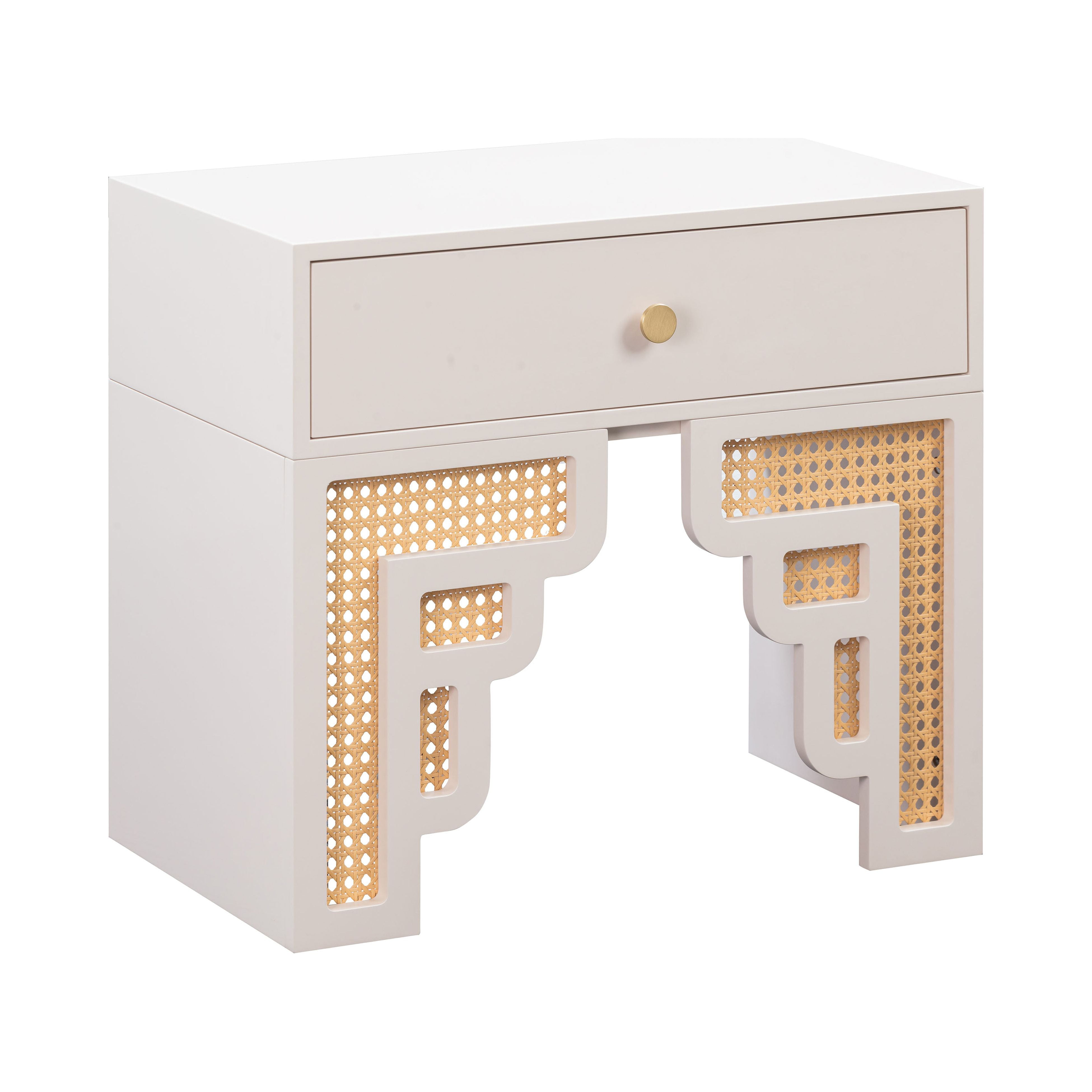 Suzie Cream and Rattan 1-Drawer Nightstand