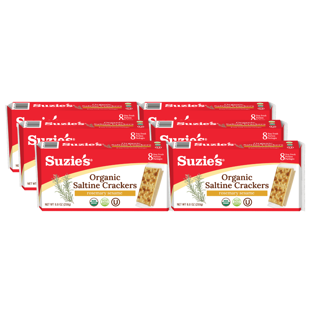 Suzie's Organic Saltines Crackers, Rosemary Sesame, Healthy Gourmet Baked Snack, 6 Pack, 8.8 oz