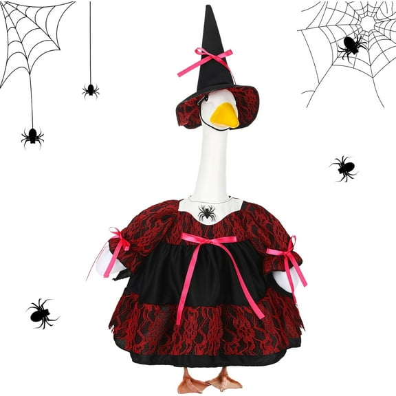 Suzile Halloween Porch Goose Outfit Witch Costume for 23 High Cement or Plastic Goose Clothes for Yard Lawn Outdoor Garden Patio Halloween Gothic Vampire Dress up Concrete Duck Statue Holiday Decor