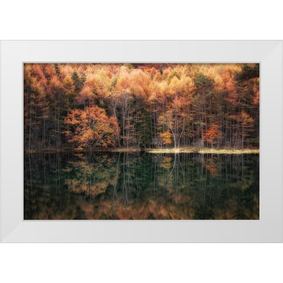 Suzuki, Daiki 32x23 White Modern Wood Framed Museum Art Print Titled - Beautiful reflection in Autumn