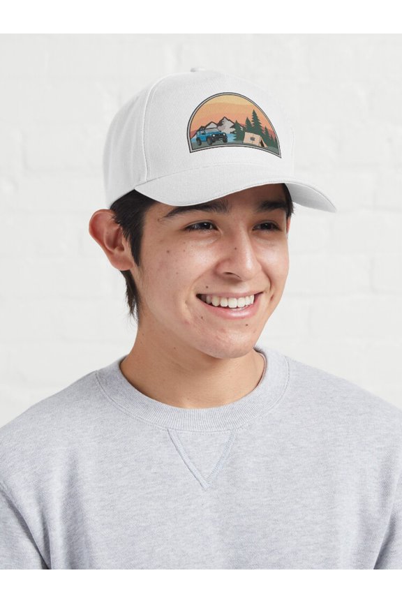 Suzuki Jimny Brisk Blue Baseball Cap, Vintage Campsite Adventure Graphic Design, Classic Hat