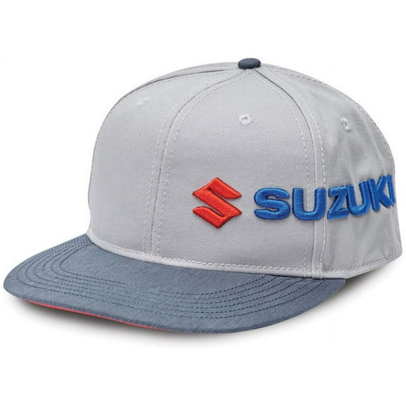 Suzuki Sideways Embroidered Logo Adjustable Hat Grey Red Blue