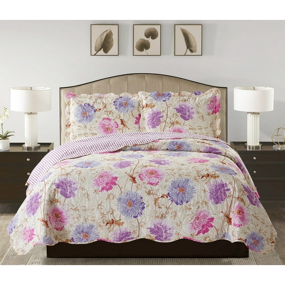 Suzy 3pc Reversible Quilt Set Purple - King Size