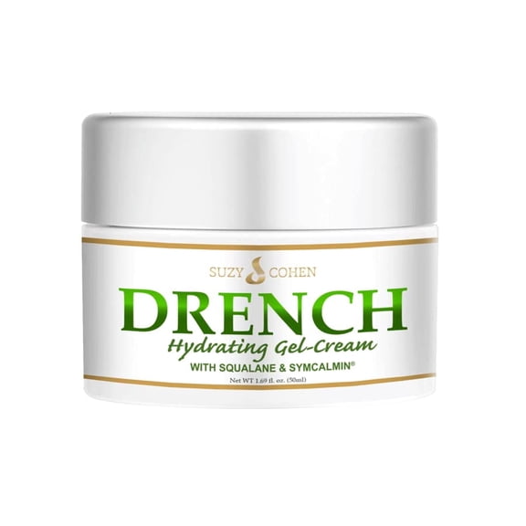 Suzy Cohen Drench Hydrogel Face Moisturizer for Women and Men. Soothes dry, itchy, dull skin and softens fine lines. Anti-aging face cream for dry skin with squalane