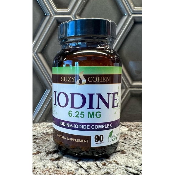 Suzy Cohen Iodine Complex Supplement - 6.25mg Iodine & Iodide Blend - 90 Vegetarian Capsules for Dietary Support