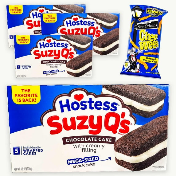 SuzyQ Creme Filled Chocolate Cakes 5ct 13oz (4 packs) - Original Chee Wees Cheese Curls 2oz - 5 Items