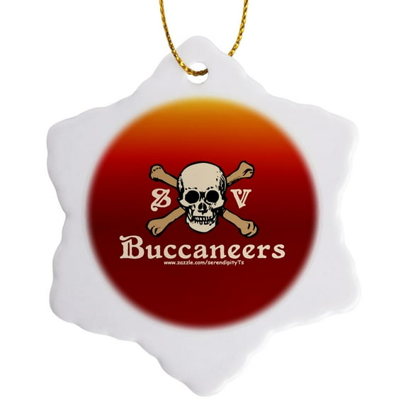 3drose, Sv Buccaneers on Red, 3 inch Snowflake Porcelain Ornament