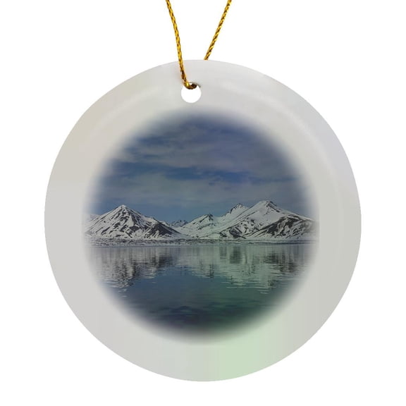 3drose, Svalbard, Norway. Landscape of Mountain Reflection and Sky., Circle Porcelain Ornament