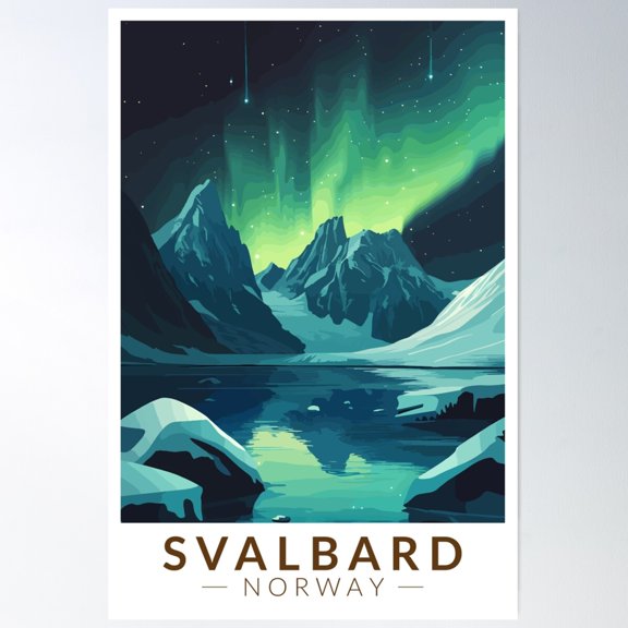 Svalbard Norway Northern Lights Travel Art Vintage Poster Wall Art, Modern Wall Decor For Living Room Bedroom, 12x18 UNFRAMED