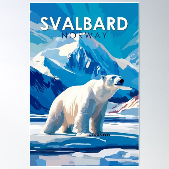 Svalbard Norway Polar Bear Travel Art Vintage Poster Wall Art, Modern Wall Decor For Living Room Bedroom, 8x12 UNFRAMED