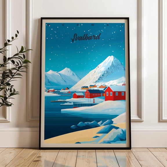 Svalbard Norway Travel Print, Arctic Winter Landscape Art Print, Unframed Canvas 12x16in