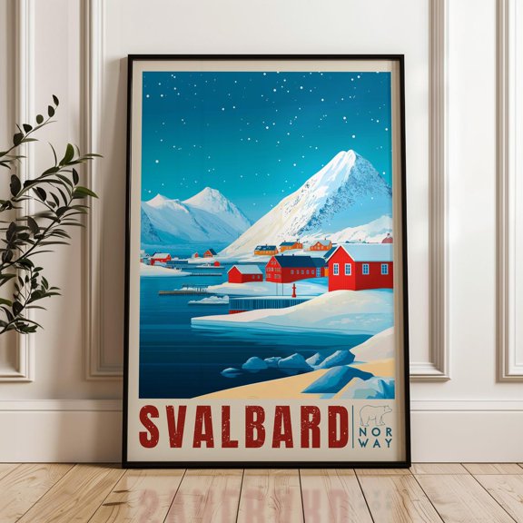 Svalbard Travel Poster - Norway Wall Art Print, Illustration Poster, Winter Artwork, Home & Office Decor, Gift Idea, Arctic Travel Print Wall Art, Modern Wall Decor, 12x18 UNFRAMED