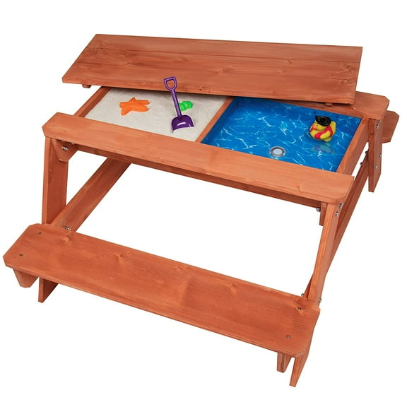 Svan Kids All in One Convertible Indoor/Outdoor Picnic, Sand & Water Activity Table w Removable Top (43 X 35 X 19 in) - Made of 100% Wood for Safe & Fun Sandbox Play- Playbox for Boys and Girls, Gift