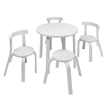 Svan Kids Table and Chair Set: 3 Chairs & Stool for Arts & Activities, 100% Wood | for Playrooms, Homes, Daycares, and Classrooms (White)