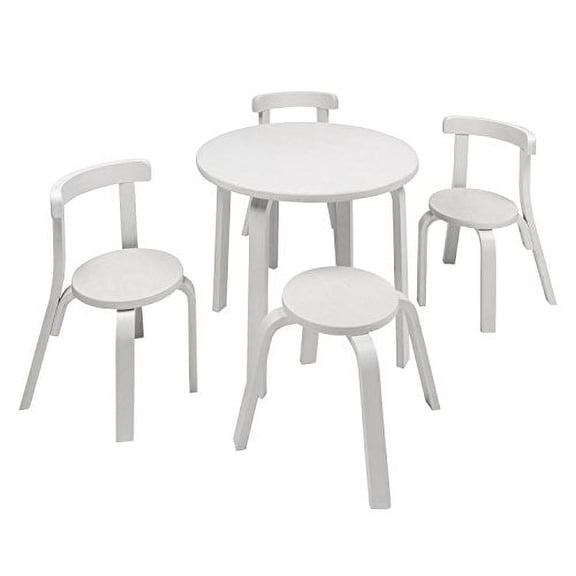 Svan Kids Table and Chair Set: 3 Chairs & Stool for Arts & Activities, 100% Wood | for Playrooms, Homes, Daycares, and Classrooms (White)