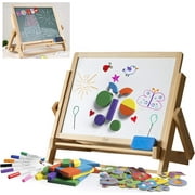 Svan Wood Double-Sided Tabletop Easel 80pc Activity Set for Kids- Magnetic Dry Erase Whiteboard & Chalkboard Alphabet Phonic Lettersÿ & Shapes