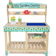 Svan Wooden Toy Gardening Center Indoor Playset - 22 Pc Garden Stand Set w Flowers Seed Packets Pots Shovel Rake Apron Watering Pot- Great Interactive & Fun Pretend Playtime