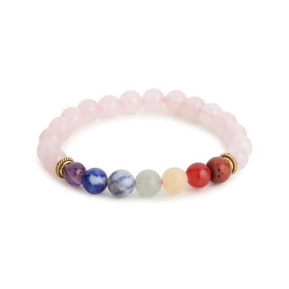 Svelandre 100% Genuine 7 Chakra and Rose Quartz Crystal Bracelet, Pink