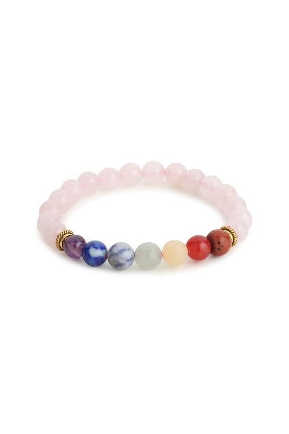 100% Genuine 7 Chakra and Rose Quartz Crystal Bracelet, Pink