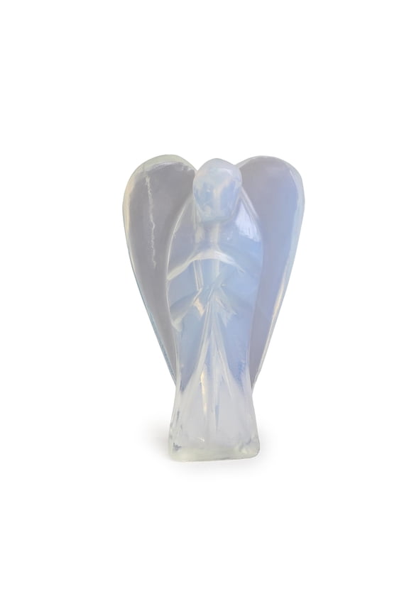 Natural White Opalite Crystal Angel Charms, 2-Inch Handmade Gemstone Figurine