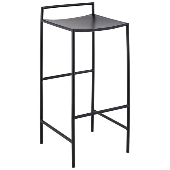 Svelte 30" Coastal Contemporary Iron Saddle-Seat Low-Back Bar Stool with Foot Rest, Black Frame