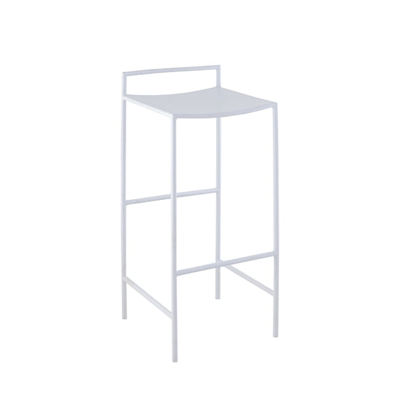 Svelte 30" Coastal Contemporary Iron Saddle-Seat Low-Back Bar Stool with Foot Rest, White Frame