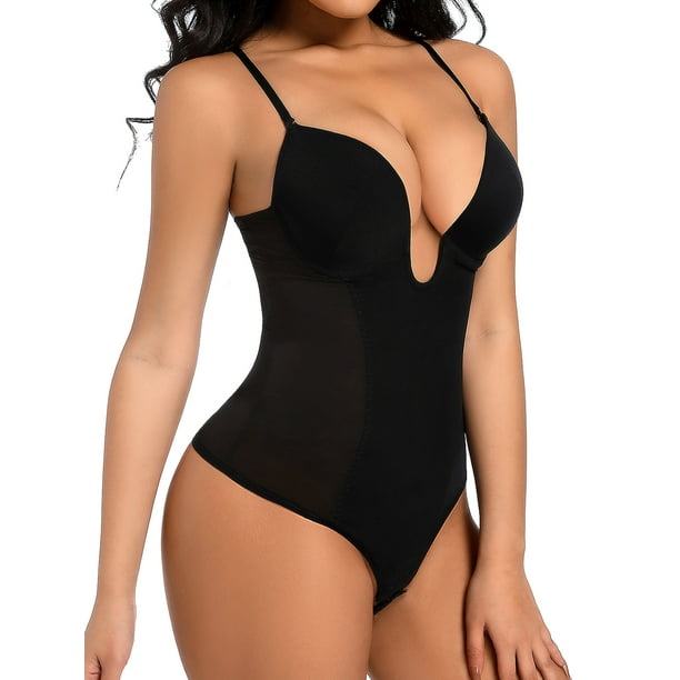 Sveltors Low Back Shapewear Bodysuit for Women Tummy Control Backless Body Shaper Thong Corset U