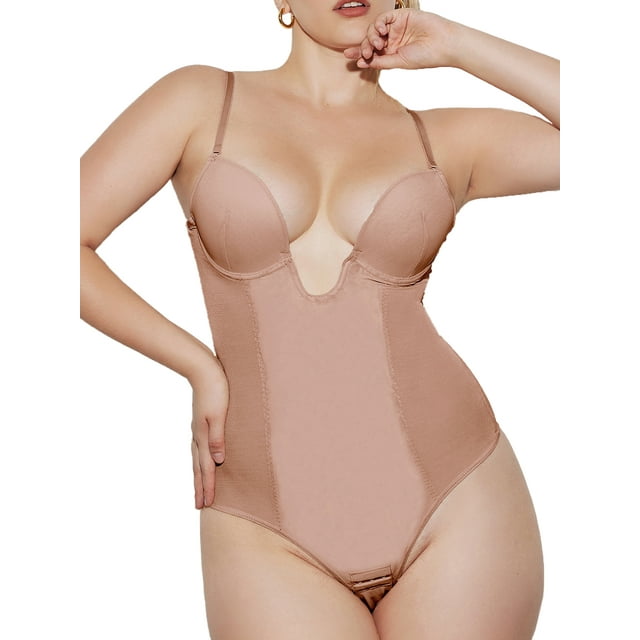 Sveltors Low Back Shapewear Bodysuit for Women Tummy Control Deep V Neck Backless Plunge Thong