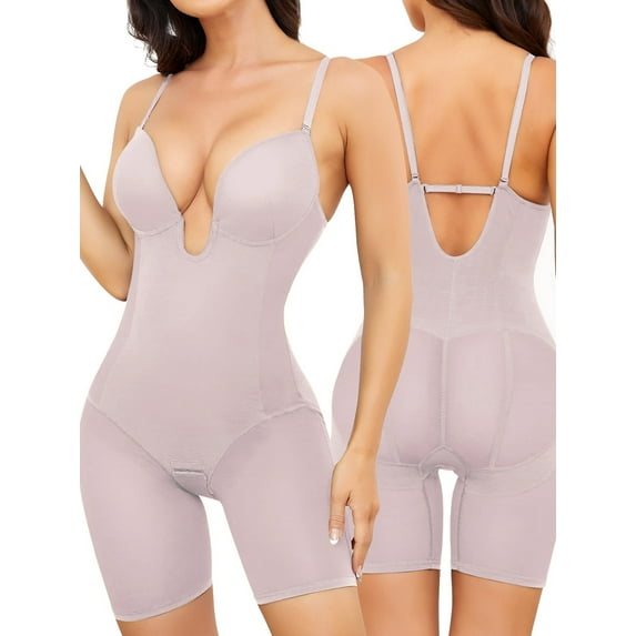 Sveltors Shapewear Bodysuit for Women Tummy Control Plunge Backless Shapewear Mid Thigh Mesh Shaping Body Shaper