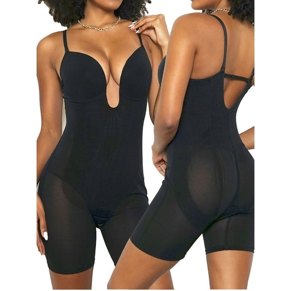 Sveltors Shapewear Bodysuit for Women Tummy Control Plunge Backless Shapewear Mid Thigh Mesh Shaping Body Shaper