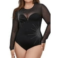 thumbnail image 1 of Sveltors Women's Crew Neck Rhinestone Sparkly Bodysuits Sexy Sheer Mesh Long Sleeve See Through Leotard Body Tops, 1 of 8