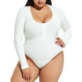 thumbnail image 1 of Sveltors Women's Plus Size Scoop Neck Long Sleeve Bodysuit Sexy Henley Shirt Button Down Ribbed Body Suits, 1 of 8