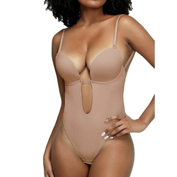 Sveltors Women's Sexy Thong Shapewear Bodysuit Tummy Control Plunge Backless Piece Body Shaper Bra Plus Size