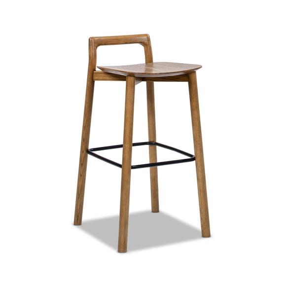 Sven 30" Modern Minimalist Low Back Wood Barstool Dark Brown Walnut Ash Wood