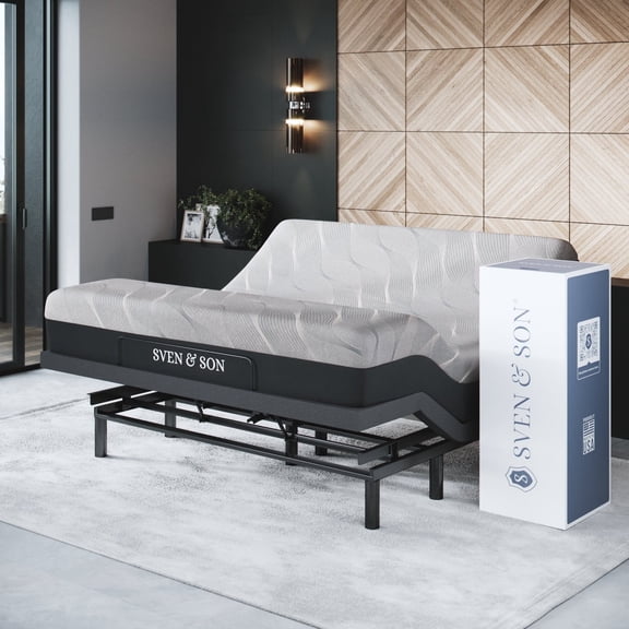 Sven & Son Bliss Adjustable Bed Base (Frame) + 12 in Memory Foam Matt (Medium), Head and Foot Lift, Lumbar, Pillow Tilt, Massage, USB, Memory, Zero Gravity - King