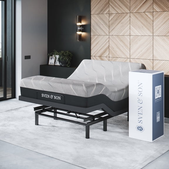 Sven & Son Bliss Adjustable Bed Base (Frame) + 14 in Hybrid Spring Matt (Medium Soft), Head and Foot Lift, Lumbar, Pillow Tilt, Massage, USB, Memory, Zero Gravity - Queen