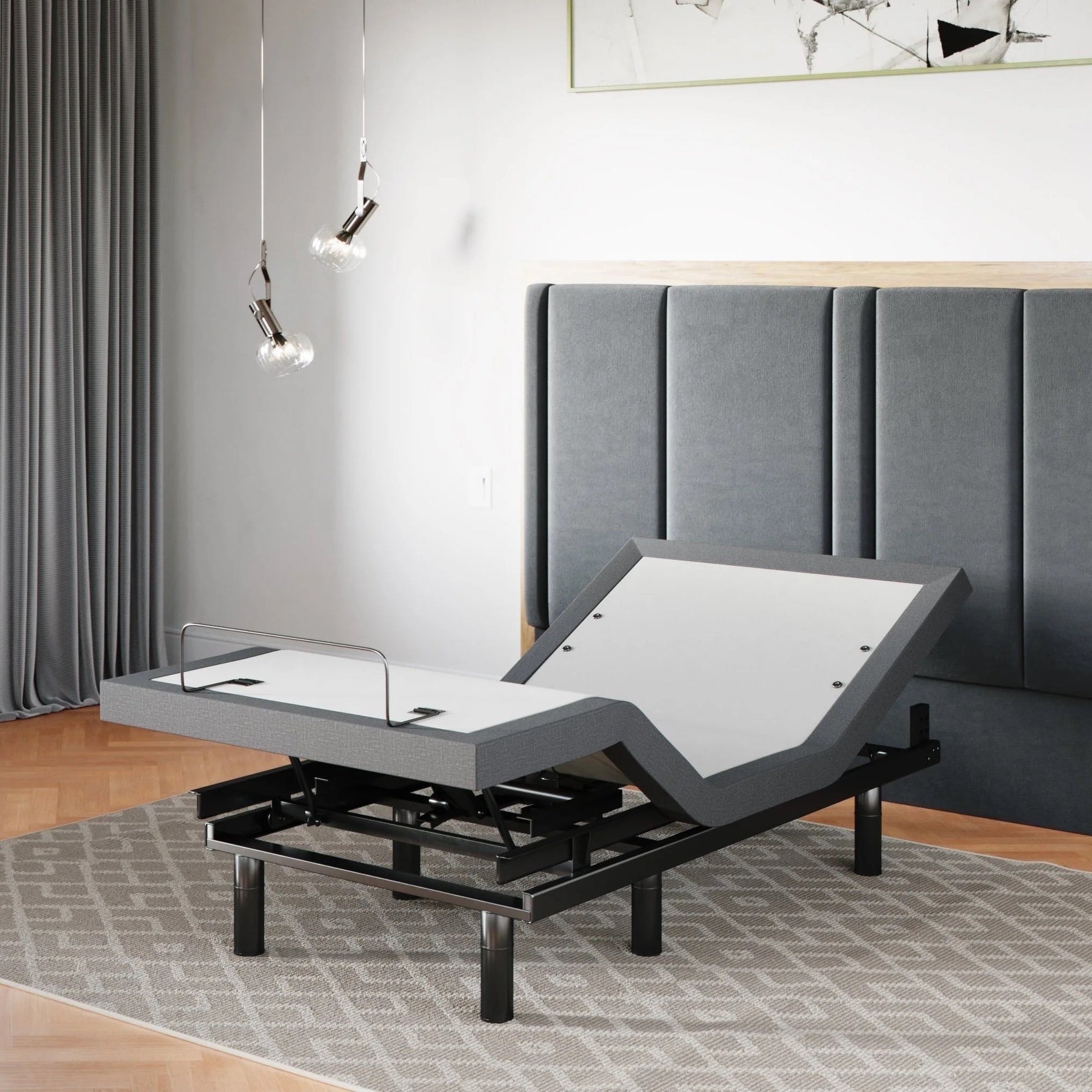 Gray Powder Coated Adjustable Twin XL Metal Bed Frame