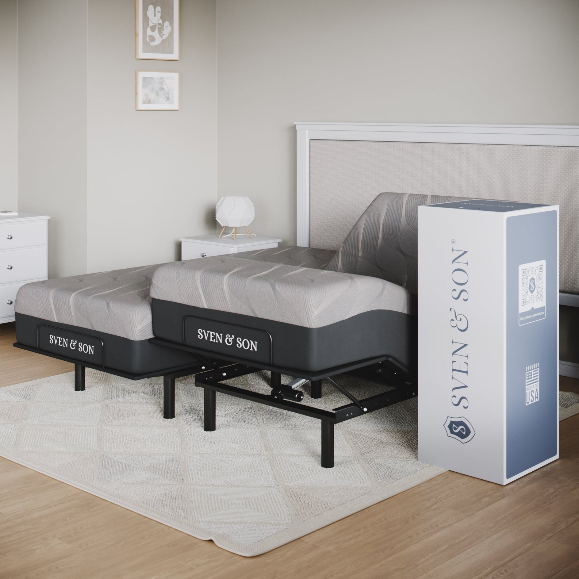 Sven and Son Essential Adjustable Bed Base (Frame) + 12 in Memory Foam Matt (Medium), Easy ...