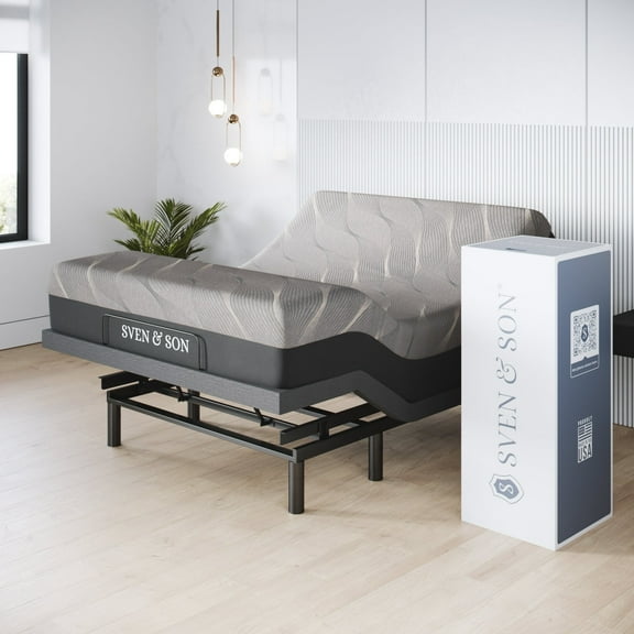Sven & Son Harmony Adjustable Bed Base-Frame + 10 in Memory Foam Matt (Firm), Head and Foot Lift, Massage, USB, Memory, Zero Gravity - Full