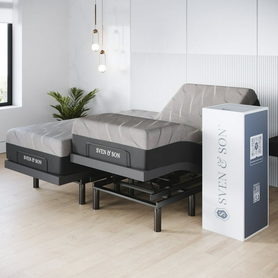 Sven & Son Harmony Adjustable Bed Base-Frame + 14 in Hybrid Spring Matt (Medium Soft), Head and Foot Lift, Massage, USB, Memory, Zero Gravity - Split King